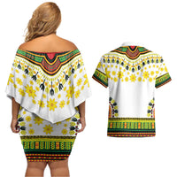 Enkutatash Dashiki and Adey Abeba Couples Matching Off Shoulder Short Dress and Hawaiian Shirt LT9 - Wonder Print Shop