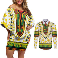 Enkutatash Dashiki and Adey Abeba Couples Matching Off Shoulder Short Dress and Long Sleeve Button Shirt LT9 - Wonder Print Shop