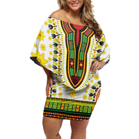 Enkutatash Dashiki and Adey Abeba Off Shoulder Short Dress - Wonder Print Shop
