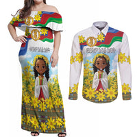 Happy Enkutatash Eritrea Personalized Couples Matching Off Shoulder Maxi Dress and Long Sleeve Button Shirt Beautiful Girl Adey Abeba Flower LT9 - Wonder Print Shop