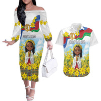 Happy Enkutatash Eritrea Personalized Couples Matching Off The Shoulder Long Sleeve Dress and Hawaiian Shirt Beautiful Girl Adey Abeba Flower LT9 - Wonder Print Shop