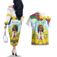 Happy Enkutatash Eritrea Personalized Couples Matching Off The Shoulder Long Sleeve Dress and Hawaiian Shirt Beautiful Girl Adey Abeba Flower LT9 - Wonder Print Shop