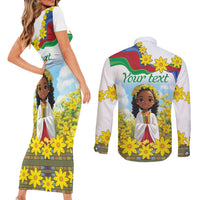 Happy Enkutatash Eritrea Personalized Couples Matching Short Sleeve Bodycon Dress and Long Sleeve Button Shirt Beautiful Girl Adey Abeba Flower LT9 - Wonder Print Shop
