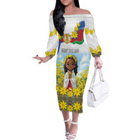 Happy Enkutatash Eritrea Personalized Family Matching Off The Shoulder Long Sleeve Dress and Hawaiian Shirt Beautiful Girl Adey Abeba Flower - Wonder Print Shop
