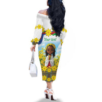 Happy Enkutatash Eritrea Personalized Family Matching Off The Shoulder Long Sleeve Dress and Hawaiian Shirt Beautiful Girl Adey Abeba Flower - Wonder Print Shop