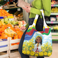 Happy Enkutatash Eritrea Personalized Grocery Bag Beautiful Girl Adey Abeba Flower