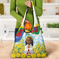 Happy Enkutatash Eritrea Personalized Grocery Bag Beautiful Girl Adey Abeba Flower