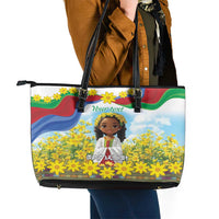 Happy Enkutatash Eritrea Personalized Leather Tote Bag Beautiful Girl Adey Abeba Flower - Wonder Print Shop