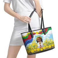 Happy Enkutatash Eritrea Personalized Leather Tote Bag Beautiful Girl Adey Abeba Flower - Wonder Print Shop