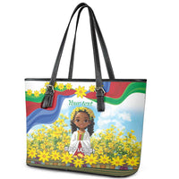 Happy Enkutatash Eritrea Personalized Leather Tote Bag Beautiful Girl Adey Abeba Flower - Wonder Print Shop