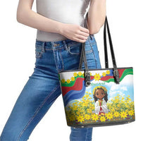 Happy Enkutatash Eritrea Personalized Leather Tote Bag Beautiful Girl Adey Abeba Flower - Wonder Print Shop