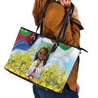 Happy Enkutatash Eritrea Personalized Leather Tote Bag Beautiful Girl Adey Abeba Flower - Wonder Print Shop