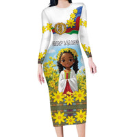 Happy Enkutatash Eritrea Personalized Long Sleeve Bodycon Dress Beautiful Girl Adey Abeba Flower - Wonder Print Shop