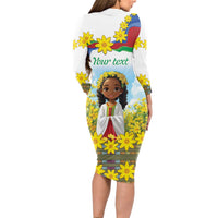 Happy Enkutatash Eritrea Personalized Long Sleeve Bodycon Dress Beautiful Girl Adey Abeba Flower - Wonder Print Shop