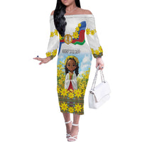 Happy Enkutatash Eritrea Personalized Off The Shoulder Long Sleeve Dress Beautiful Girl Adey Abeba Flower - Wonder Print Shop