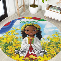 Happy Enkutatash Eritrea Personalized Round Carpet Beautiful Girl Adey Abeba Flower