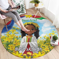 Happy Enkutatash Eritrea Personalized Round Carpet Beautiful Girl Adey Abeba Flower