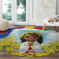 Happy Enkutatash Eritrea Personalized Round Carpet Beautiful Girl Adey Abeba Flower