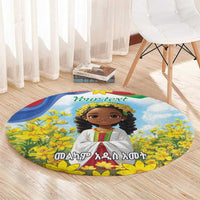 Happy Enkutatash Eritrea Personalized Round Carpet Beautiful Girl Adey Abeba Flower