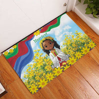 Happy Enkutatash Eritrea Personalized Rubber Doormat Beautiful Girl Adey Abeba Flower - Wonder Print Shop