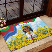 Happy Enkutatash Eritrea Personalized Rubber Doormat Beautiful Girl Adey Abeba Flower - Wonder Print Shop