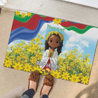 Happy Enkutatash Eritrea Personalized Rubber Doormat Beautiful Girl Adey Abeba Flower - Wonder Print Shop