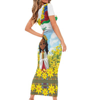 Happy Enkutatash Eritrea Personalized Short Sleeve Bodycon Dress Beautiful Girl Adey Abeba Flower - Wonder Print Shop