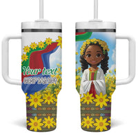 Happy Enkutatash Eritrea Personalized Tumbler With Handle Beautiful Girl Adey Abeba Flower - Wonder Print Shop