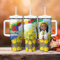 Happy Enkutatash Eritrea Personalized Tumbler With Handle Beautiful Girl Adey Abeba Flower - Wonder Print Shop