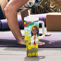 Happy Enkutatash Eritrea Personalized Tumbler With Handle Beautiful Girl Adey Abeba Flower - Wonder Print Shop