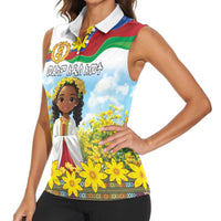 Happy Enkutatash Eritrea Personalized Women Sleeveless Polo Shirt Beautiful Girl Adey Abeba Flower - Wonder Print Shop