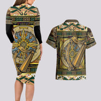 Ireland Shamrock Couples Matching Long Sleeve Bodycon Dress and Hawaiian Shirt Celtic Knot Traditional Irish Symbol LT9 - Wonder Print Shop