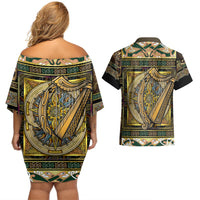 Ireland Shamrock Couples Matching Off Shoulder Short Dress and Hawaiian Shirt Celtic Knot Traditional Irish Symbol LT9 - Wonder Print Shop