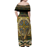 Ireland Shamrock Off Shoulder Maxi Dress Celtic Knot Traditional Irish Symbol - Wonder Print Shop