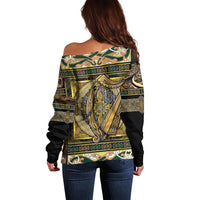 Ireland Shamrock Off Shoulder Sweater Celtic Knot Traditional Irish Symbol - Wonder Print Shop
