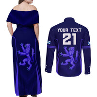 Custom Scotland Rugby Couples Matching Off Shoulder Maxi Dress and Long Sleeve Button Shirts Scottish Thistle World Cup 2023 LT9 - Wonder Print Shop