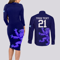 Custom Scotland Rugby Couples Matching Long Sleeve Bodycon Dress and Long Sleeve Button Shirts Go Scottish World Cup Sporty Style LT9 - Wonder Print Shop