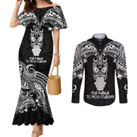 New Zealand Te Reo Maori Couples Matching Mermaid Dress and Long Sleeve Button Shirts Kia Kaha Maori Language Week Black Style LT9