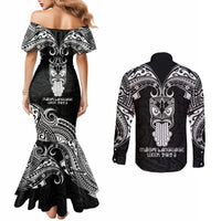 New Zealand Te Reo Maori Couples Matching Mermaid Dress and Long Sleeve Button Shirts Kia Kaha Maori Language Week Black Style LT9