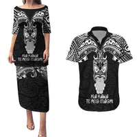 New Zealand Te Reo Maori Couples Matching Puletasi Dress and Hawaiian Shirt Kia Kaha Maori Language Week Black Style LT9 - Wonder Print Shop