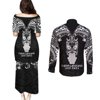 New Zealand Te Reo Maori Couples Matching Puletasi Dress and Long Sleeve Button Shirts Kia Kaha Maori Language Week Black Style LT9 - Wonder Print Shop