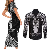 New Zealand Te Reo Maori Couples Matching Short Sleeve Bodycon Dress and Long Sleeve Button Shirts Kia Kaha Maori Language Week Black Style LT9 - Wonder Print Shop