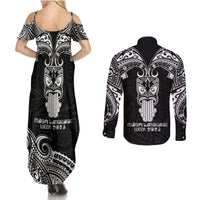 New Zealand Te Reo Maori Couples Matching Summer Maxi Dress and Long Sleeve Button Shirts Kia Kaha Maori Language Week Black Style LT9 - Wonder Print Shop