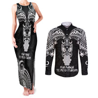 New Zealand Te Reo Maori Couples Matching Tank Maxi Dress and Long Sleeve Button Shirts Kia Kaha Maori Language Week Black Style LT9 - Wonder Print Shop