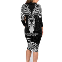 New Zealand Te Reo Maori Family Matching Long Sleeve Bodycon Dress and Hawaiian Shirt Kia Kaha Maori Language Week Black Style LT9 - Wonder Print Shop