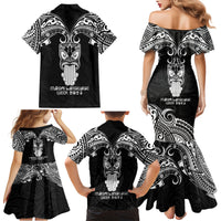 New Zealand Te Reo Maori Family Matching Mermaid Dress and Hawaiian Shirt Kia Kaha Maori Language Week Black Style LT9 - Wonder Print Shop