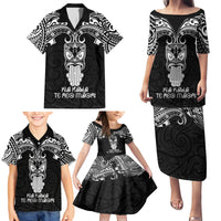New Zealand Te Reo Maori Family Matching Puletasi Dress and Hawaiian Shirt Kia Kaha Maori Language Week Black Style - Wonder Print Shop