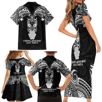 New Zealand Te Reo Maori Family Matching Short Sleeve Bodycon Dress and Hawaiian Shirt Kia Kaha Maori Language Week Black Style - Wonder Print Shop