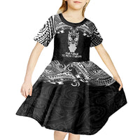 New Zealand Te Reo Maori Kid Short Sleeve Dress Kia Kaha Maori Language Week Black Style - Wonder Print Shop