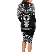 New Zealand Te Reo Maori Long Sleeve Bodycon Dress Kia Kaha Maori Language Week Black Style - Wonder Print Shop
